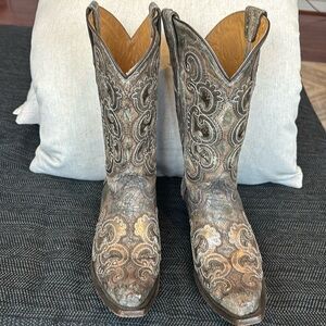 Corral Teen’s glittered inlay snip toe cowboy boots cowgirl western 6 women 7.5